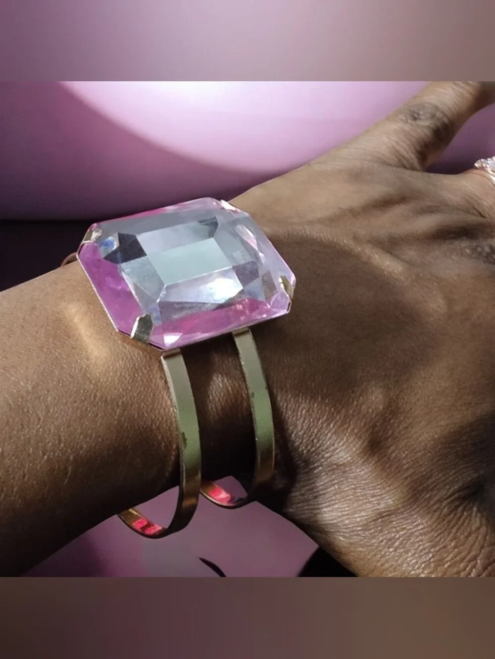 Gold-Tone Pink Gem Cuff Bracelet and Ring Set